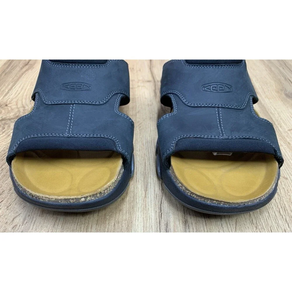 KEEN Men's 9 Black Leather Slide Sandals Anatomical Footbed Comfort 1017282